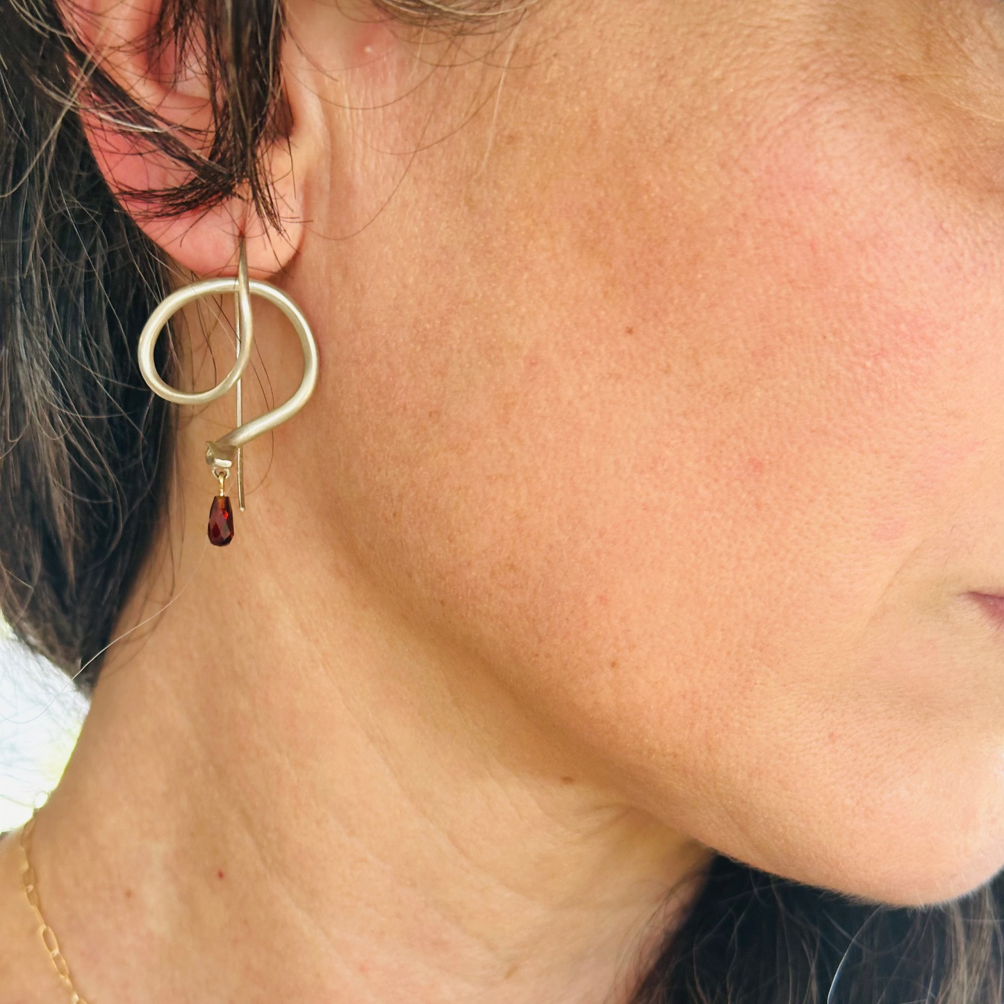 Serpent Earrings with Garnet Drops - Petra Star