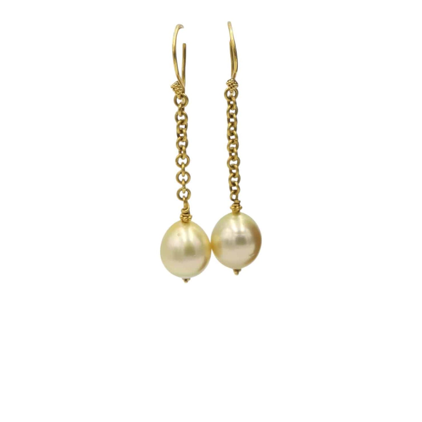 Elegant Golden South Sea Pearl Drop Earrings in Deep, Rich 22k Yellow Gold