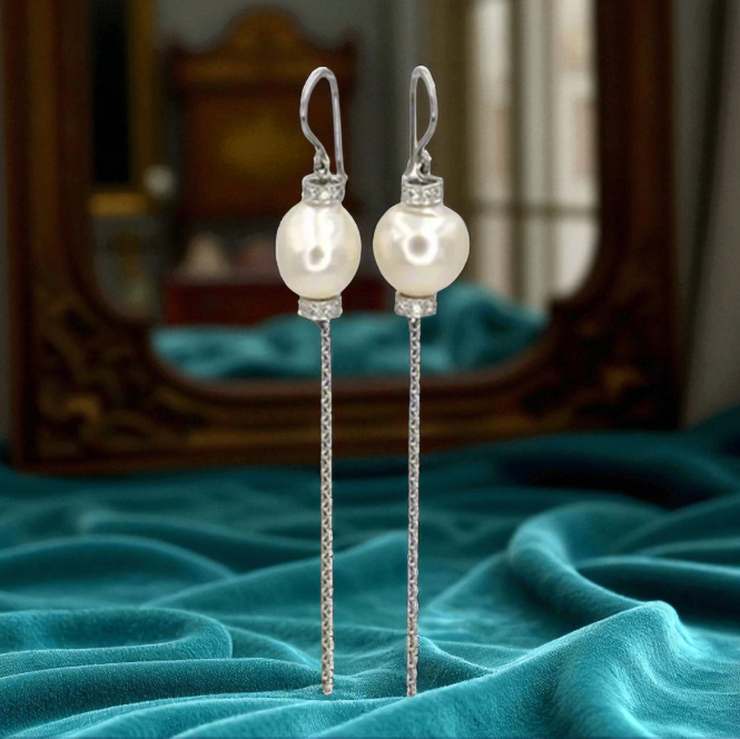 Pearl and Diamond Drop Earrings