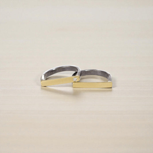 Slice Stacking Rings—18k Gold, Oxidized Silver & Reclaimed Brilliant Diamonds