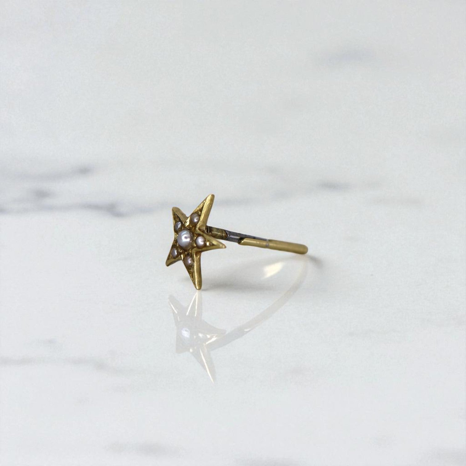 Victorian-style star earring with pearl accents, single stud in 14K gold, elegant vintage jewelry by The Vintage Vault