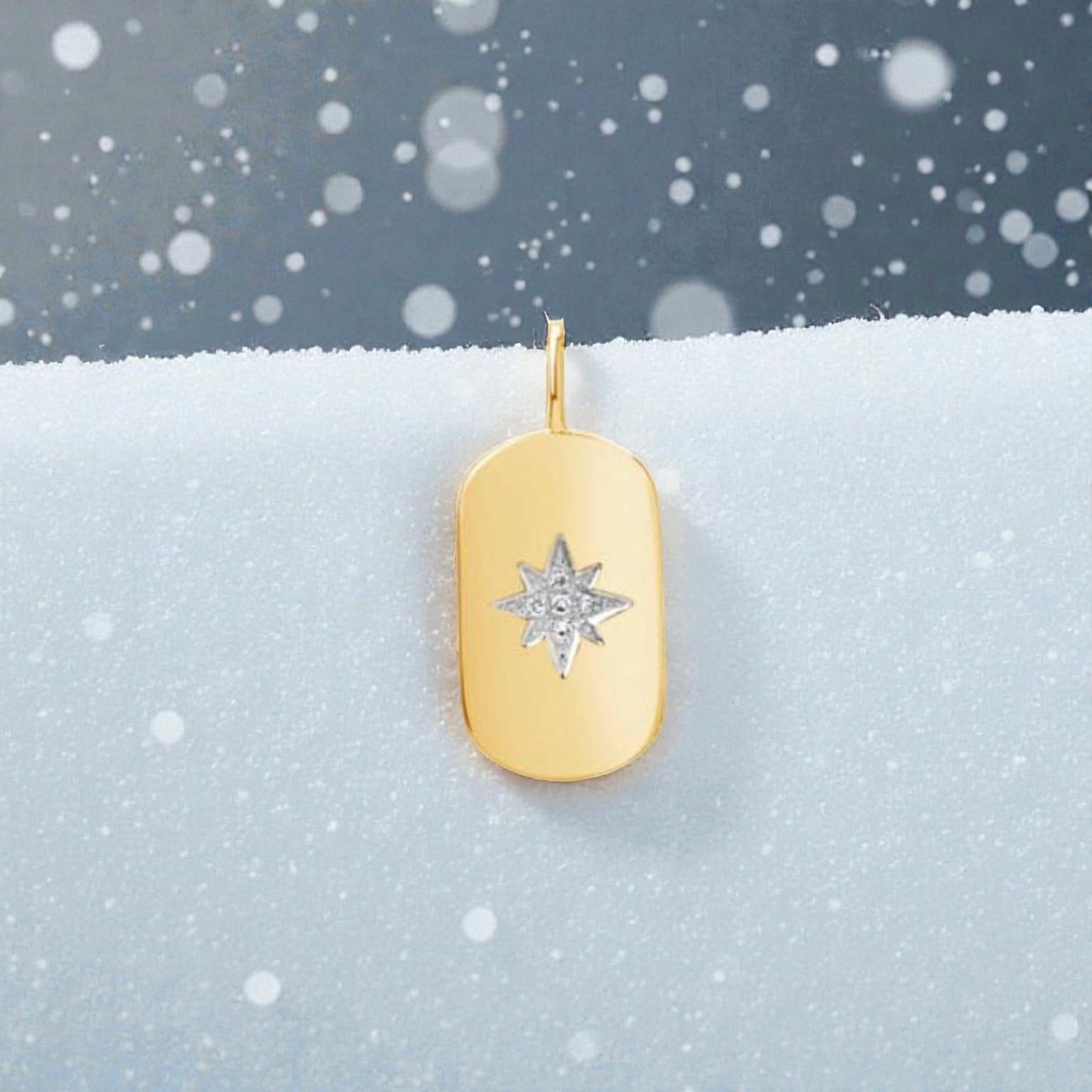 Diamond Star Dog Tag Necklace in 14k Yellow Gold