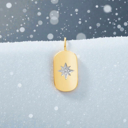 Diamond Star Dog Tag Necklace in 14k Yellow Gold