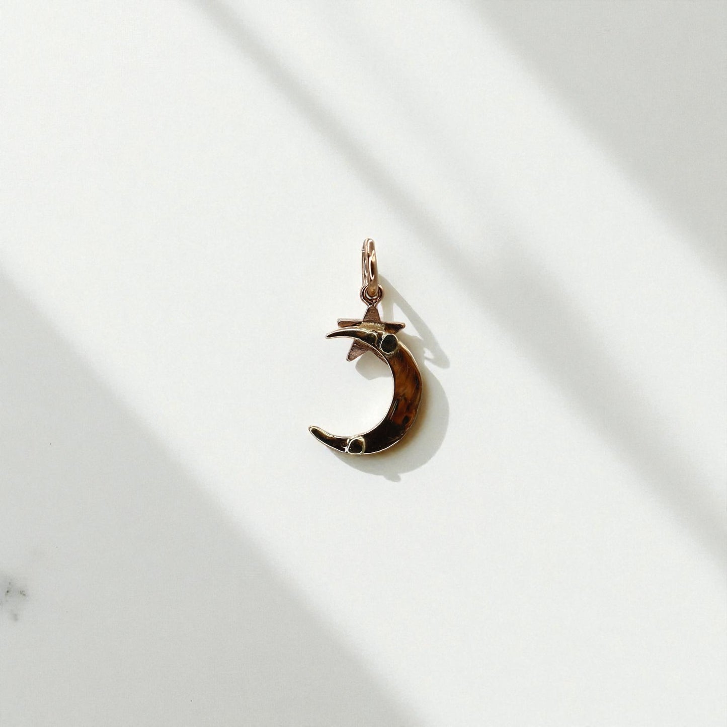 Victorian Crescent Moon and Star Pendant in 14k Gold