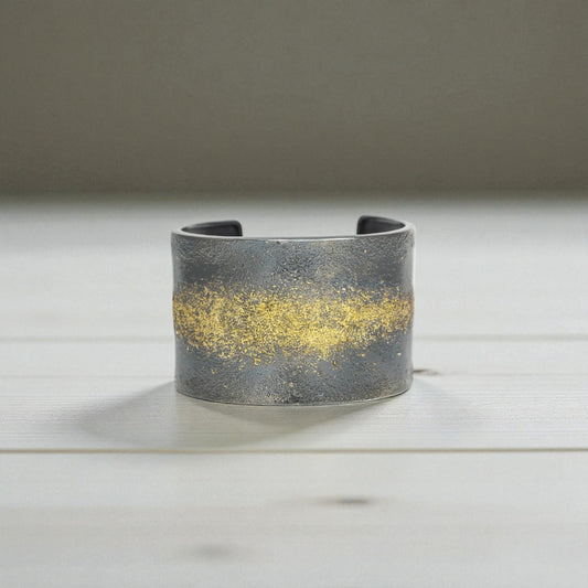 Starry Night Cuff—22k Gold Fused with Oxidized Silver
