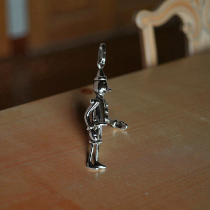 Estate Sterling Silver Articulated Tin Man Pendant – Movable Limbs, 2” Long
