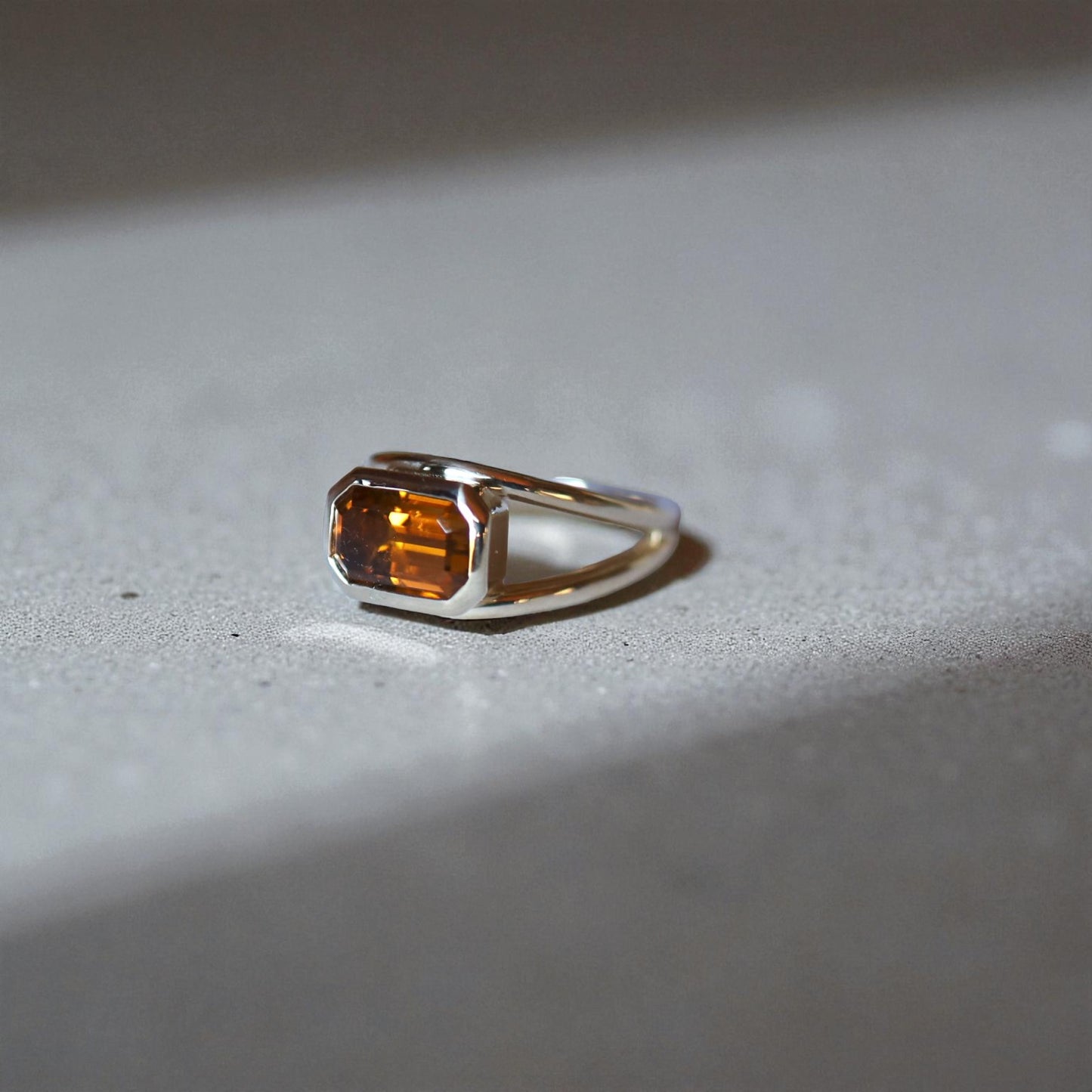 Ethically Mined Emerald Cut Orange Tourmaline Ring in 14k Yellow Gold