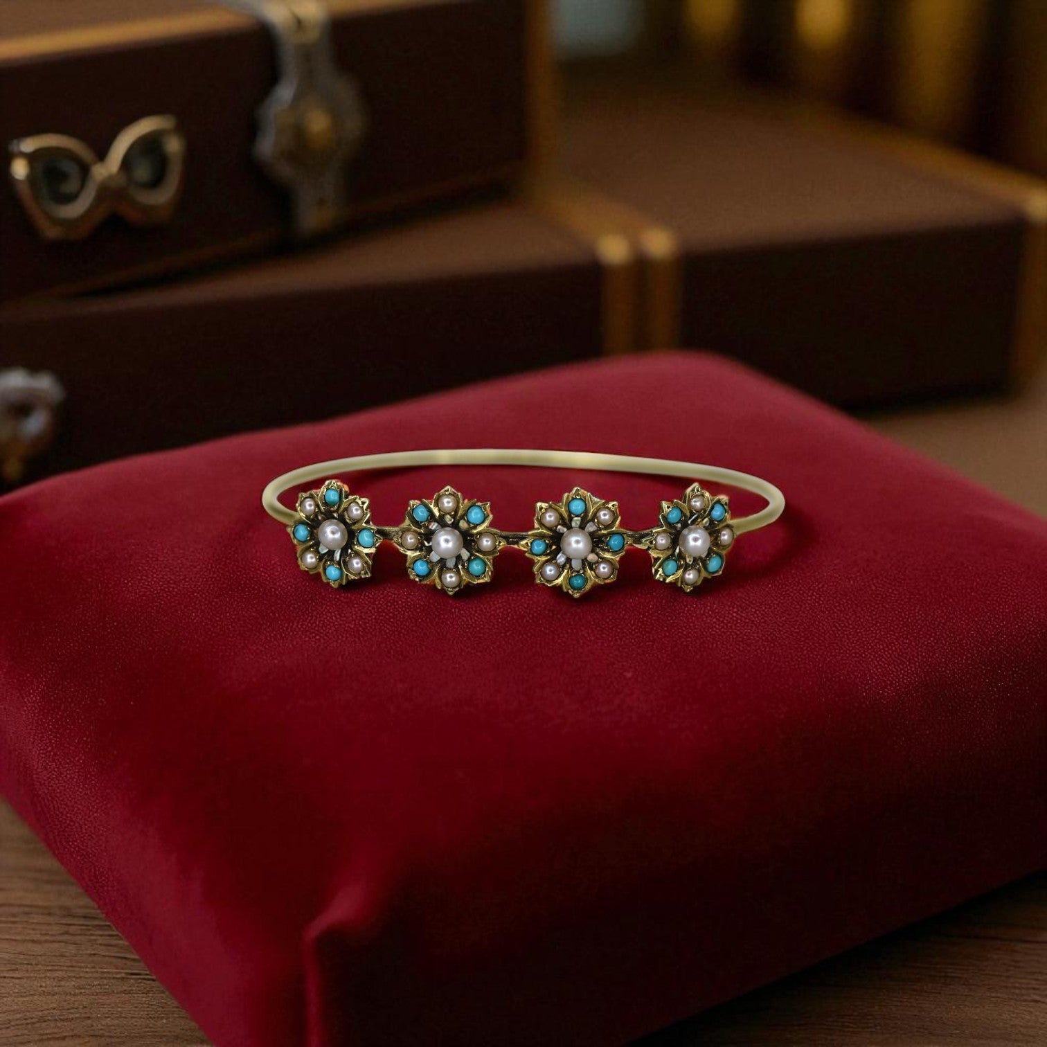 Art Nouveau Flower Bangle Bracelet - Petra Star