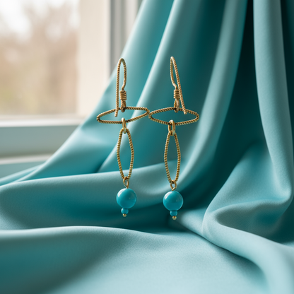 Upcycled Vintage 14k Gold Chain Earrings with Turquoise Beads, Circa 1980 - Petra Star