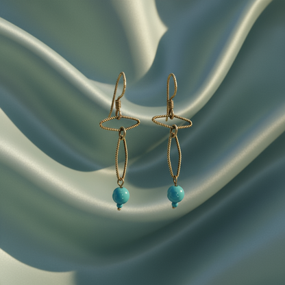 Upcycled Vintage 14k Gold Chain Earrings with Turquoise Beads, Circa 1980 - Petra Star