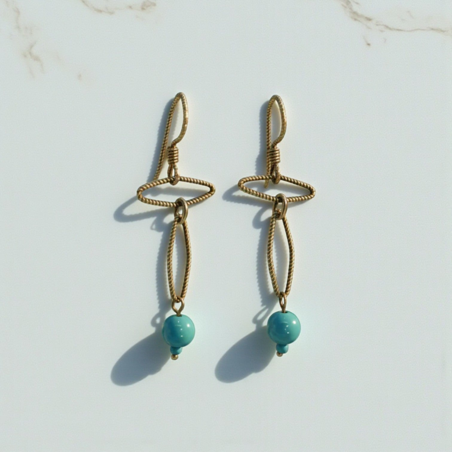Upcycled Vintage 14k Gold Chain Earrings with Turquoise Beads - Petra Star