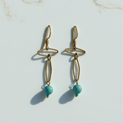 Upcycled Vintage 14k Gold Chain Earrings with Turquoise Beads