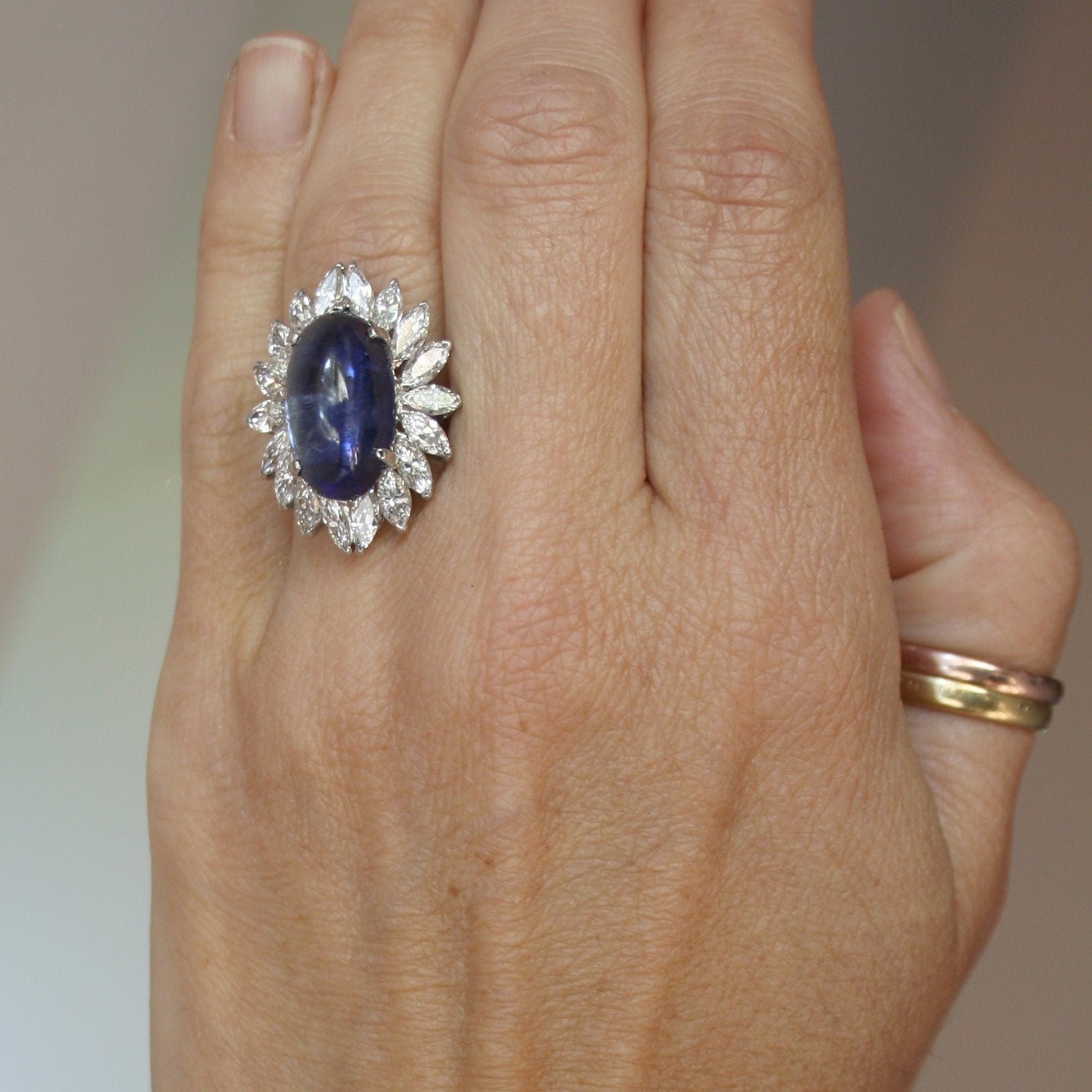 Cabachon Sapphire and Diamond Ring 