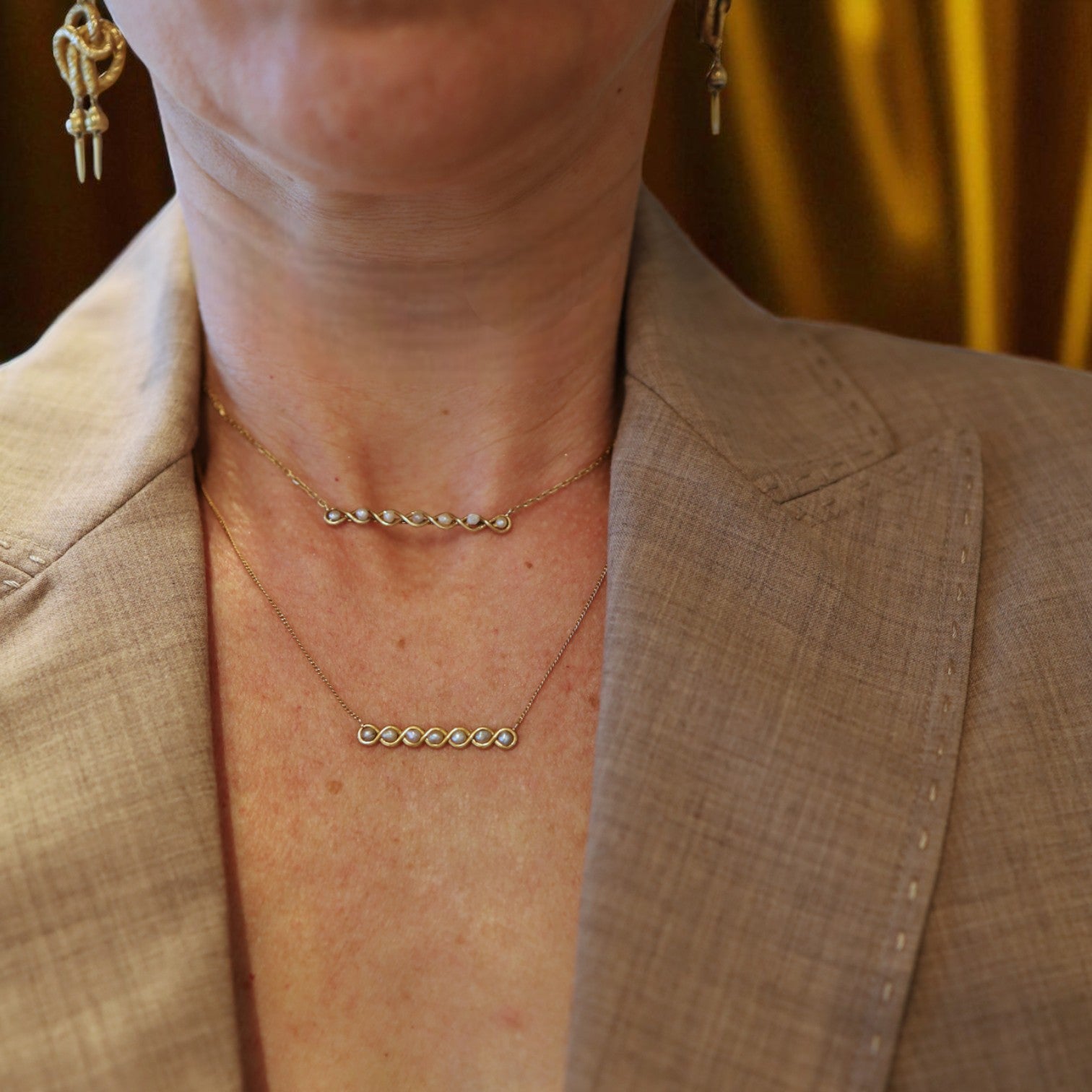 Antique Art Nouveau Pearl Bar Necklace 14k Gold - Petra Star