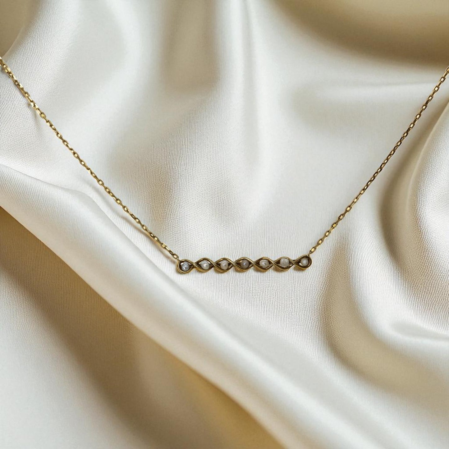 Antique Art Nouveau Pearl Bar Necklace 14k Gold - Petra Star