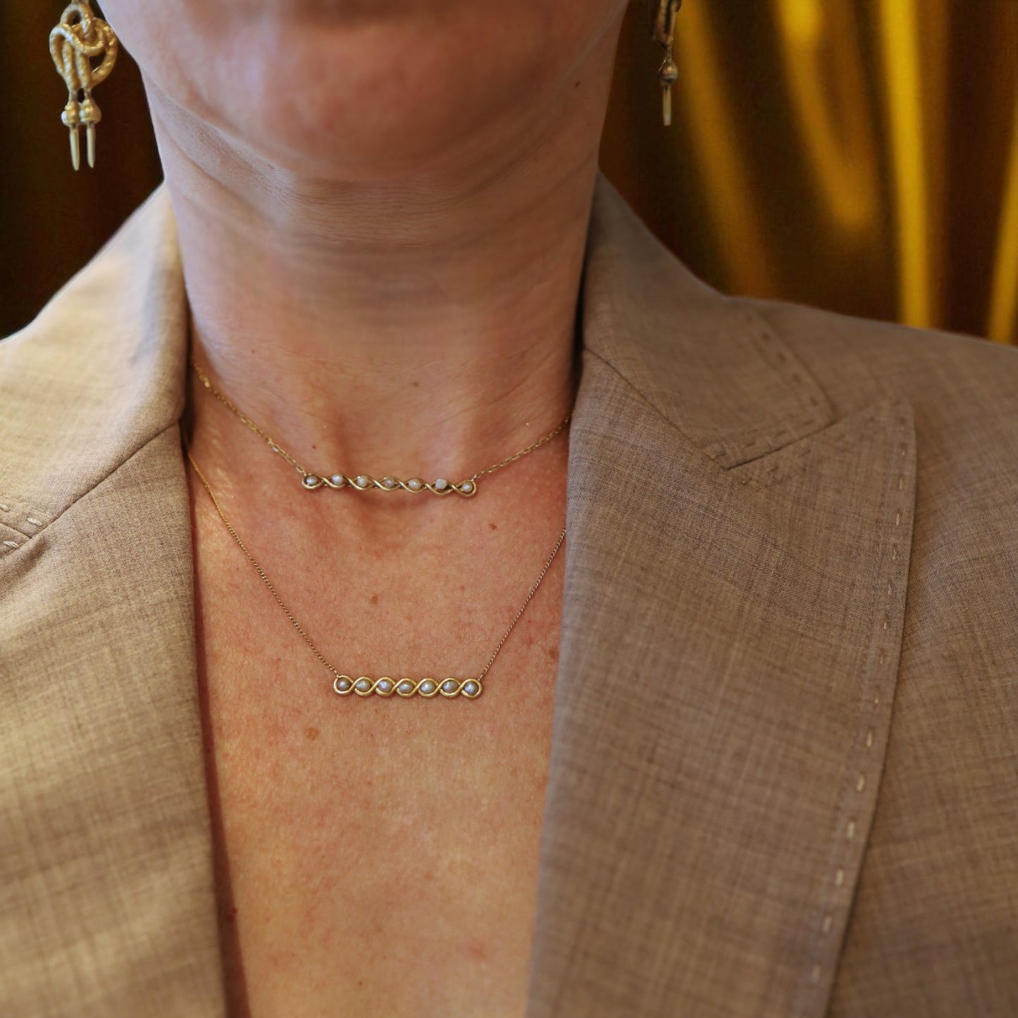 Upcycled Art Nouveau Pearl Bar Pin Necklace – 14k Yellow Gold, Vintage Curb Chain | Petra Star - Petra Star