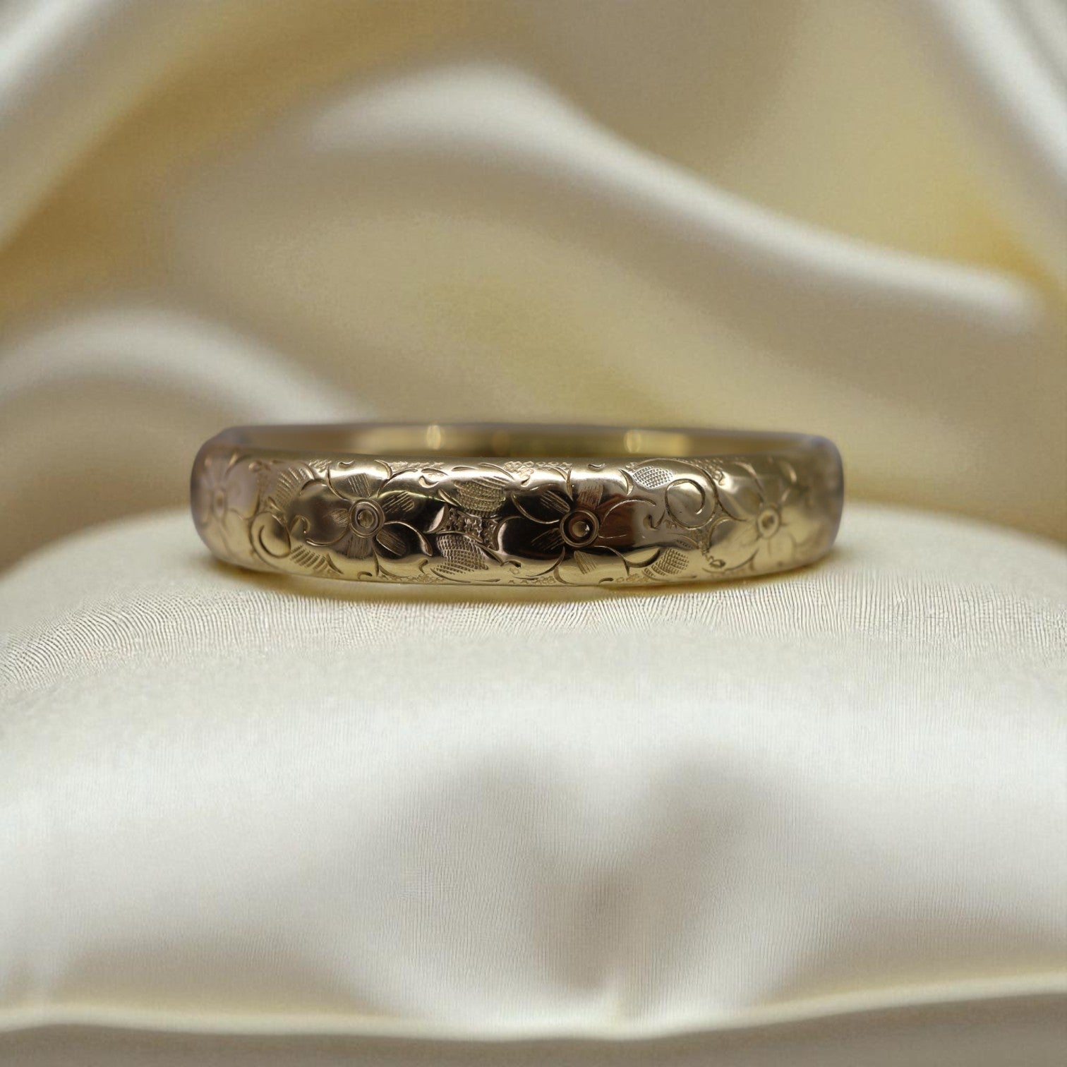 Victorian Gold-Filled Floral Engraved Bangle Bracelet – Antique Hollow Tube Construction - Petra Star