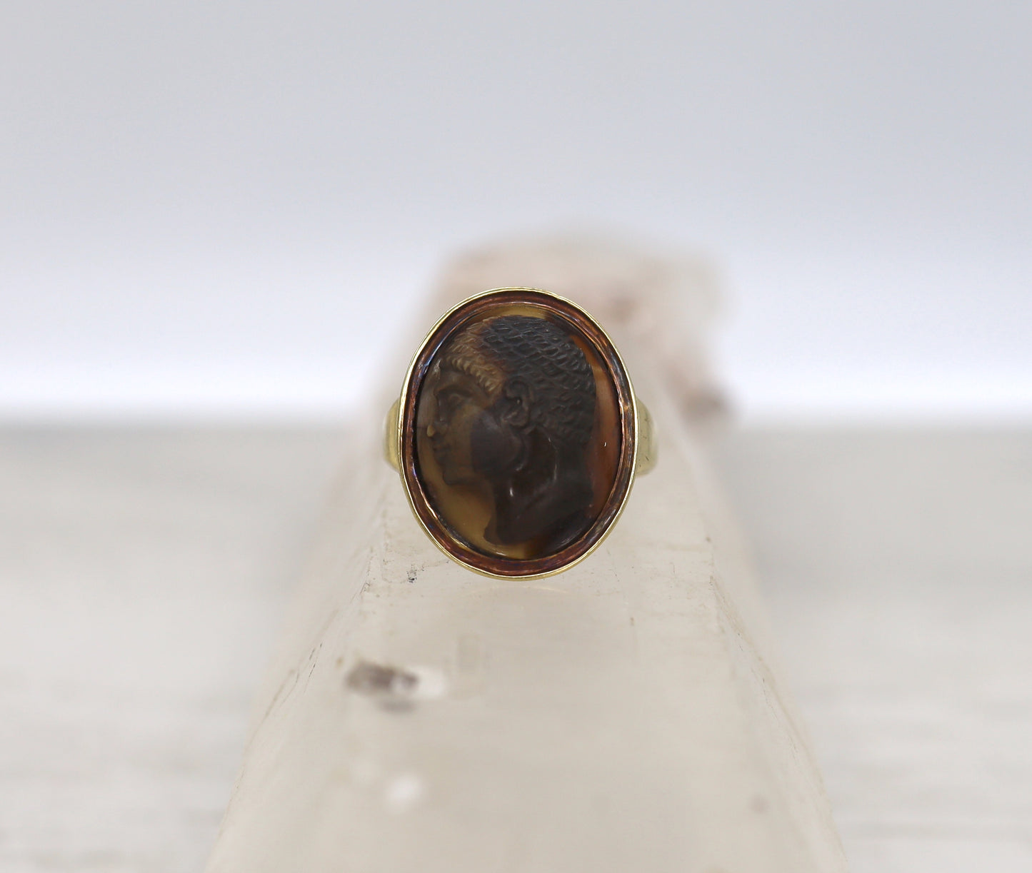 Early Victorian Blackamoor Ring Tiger's Eye Cameo in 14k Gold