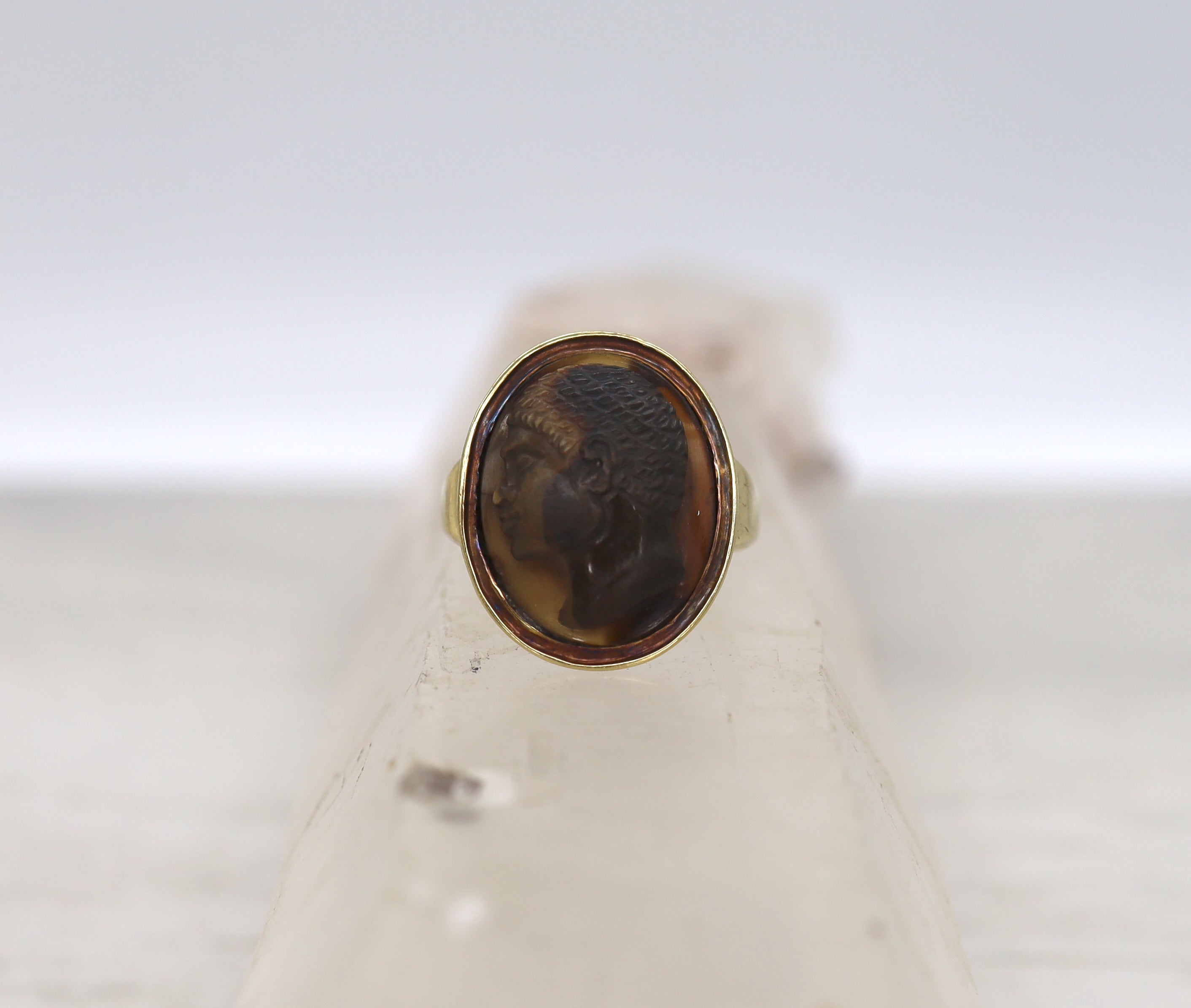 Early Victorian Blackamoor Ring Tiger's Eye Cameo in 14k Gold - Petra Star