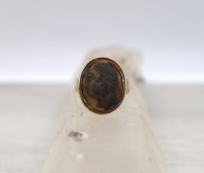 Early Victorian Blackamoor Ring Tiger's Eye Cameo in 14k Gold