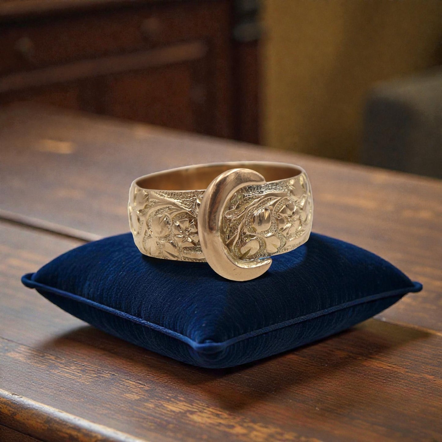 Victorian Buckle Ring Circa 1856 / 9k Pink Gold English Hallmarked Buckle Band Finger Size 6.75 - JL1605 - Petra Star