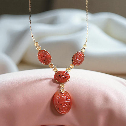 Art Nouveau Carved Carnelian Lavalier Necklace