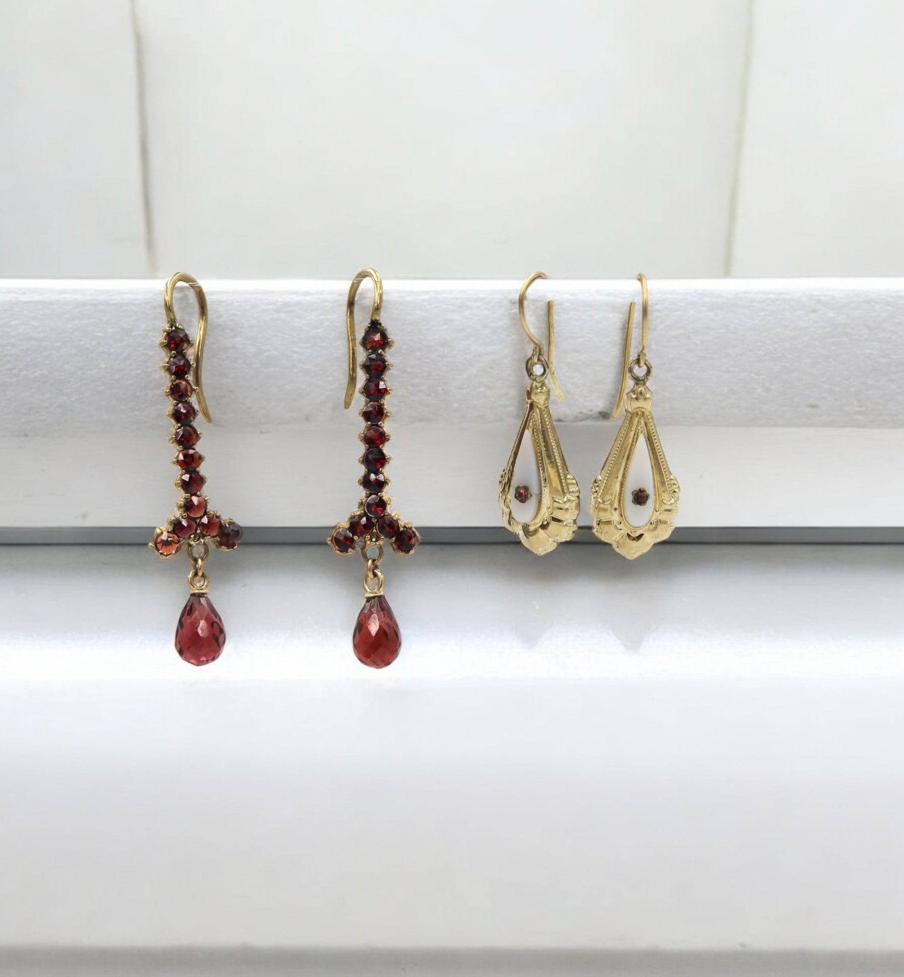 Victorian Bohemian Garnet Drop Earrings 10K Gold - Petra Star