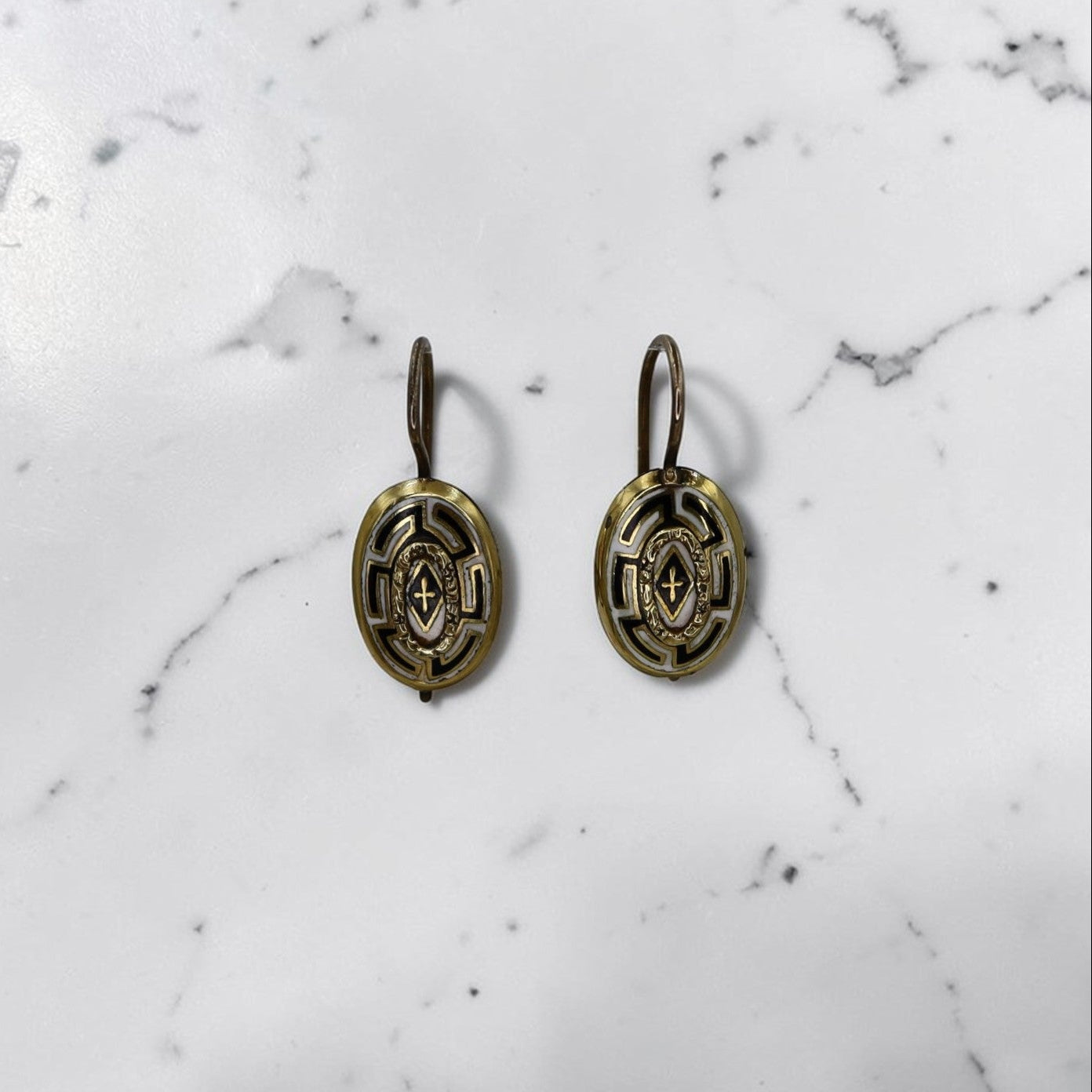 Victorian Greek Key Earrings 14k Yellow Gold with Gold Filled Ear Wires- Circa 1830s - Petra Star