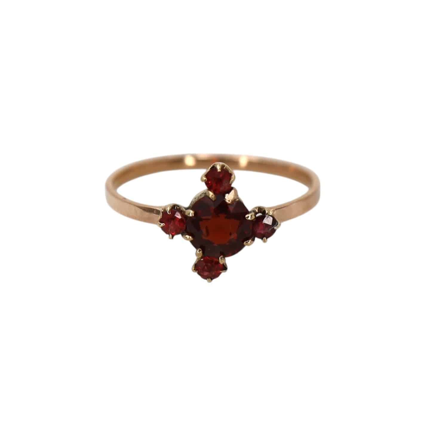 Victorian Bohemian Garnet 14K Rose Gold Ring - Petra Star