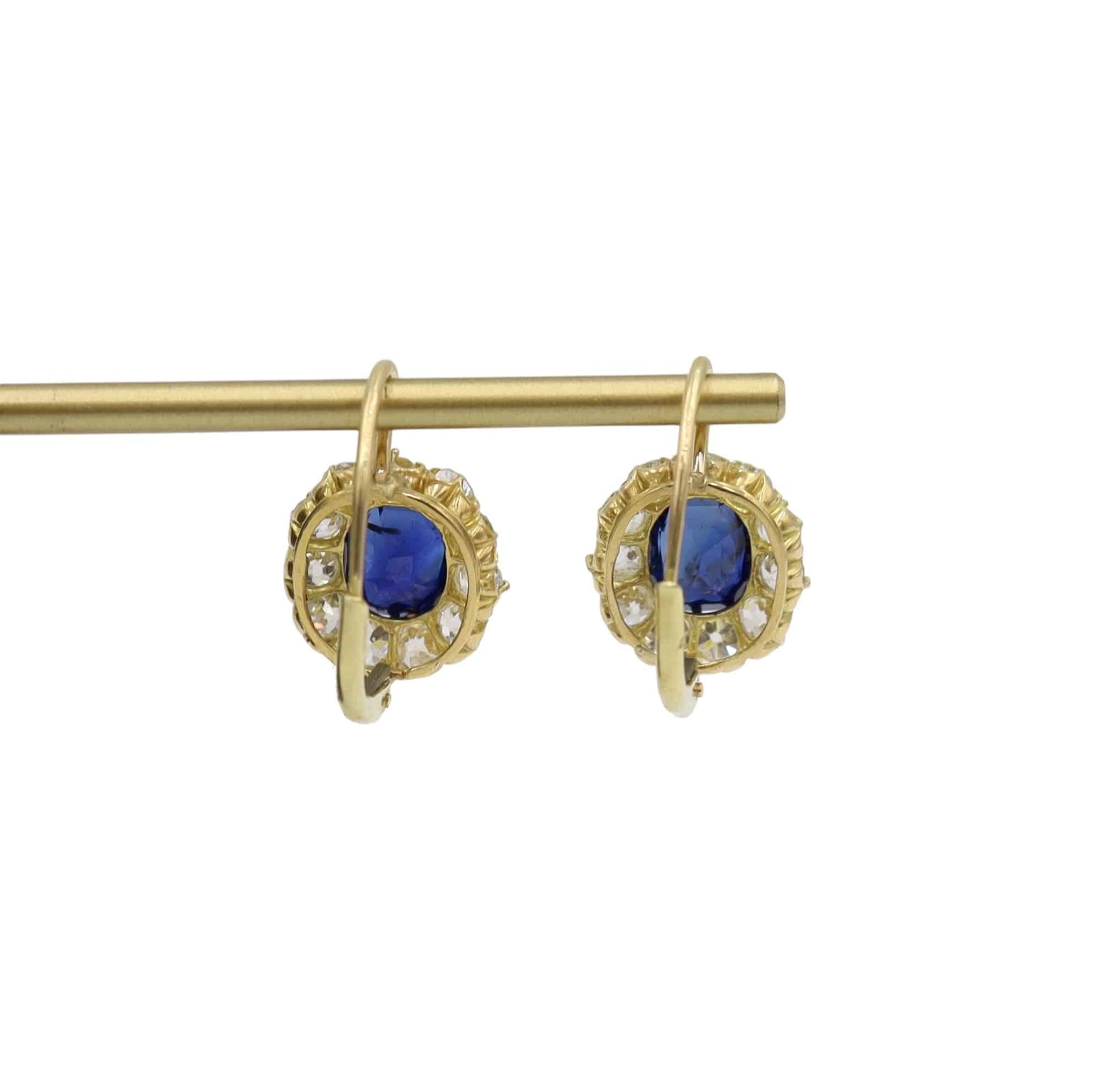 Victorian Style Sapphire 4.40 cts and Diamond 2.20 cts Cluster Earrings - Petra Star