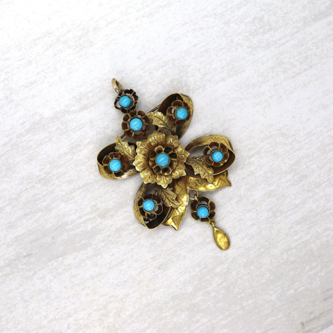 Early Victorian Pendant with Persian Turquoise in 14k Yellow Gold - Petra Star