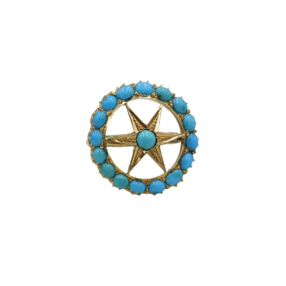 Art Nouveau Turquoise Star in Wheel Ring in 18k Yellow Gold