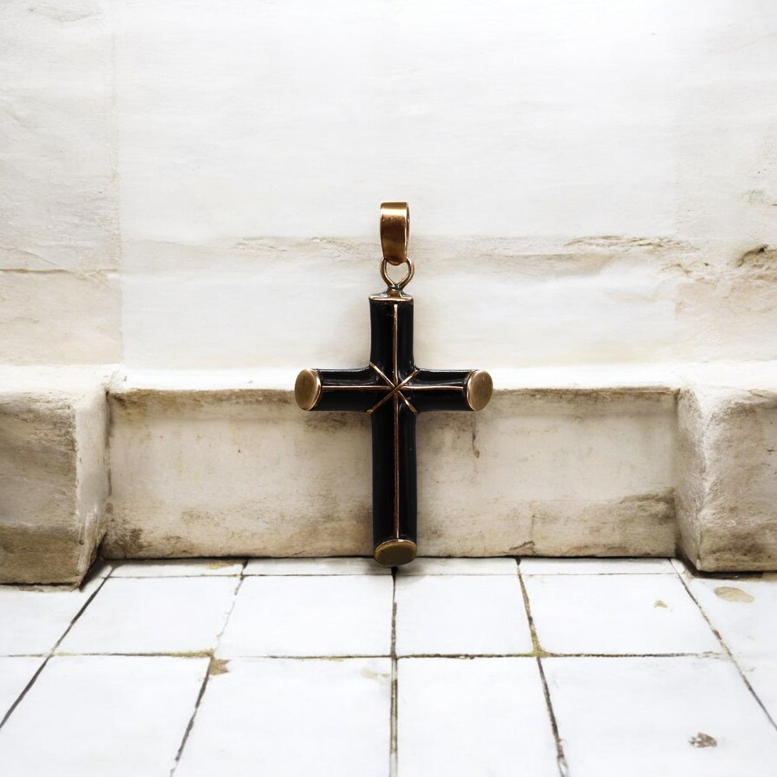 Victorian Black Enamel Cross - Petra Star