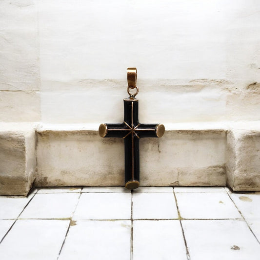 Victorian Black Enamel Cross - Petra Star