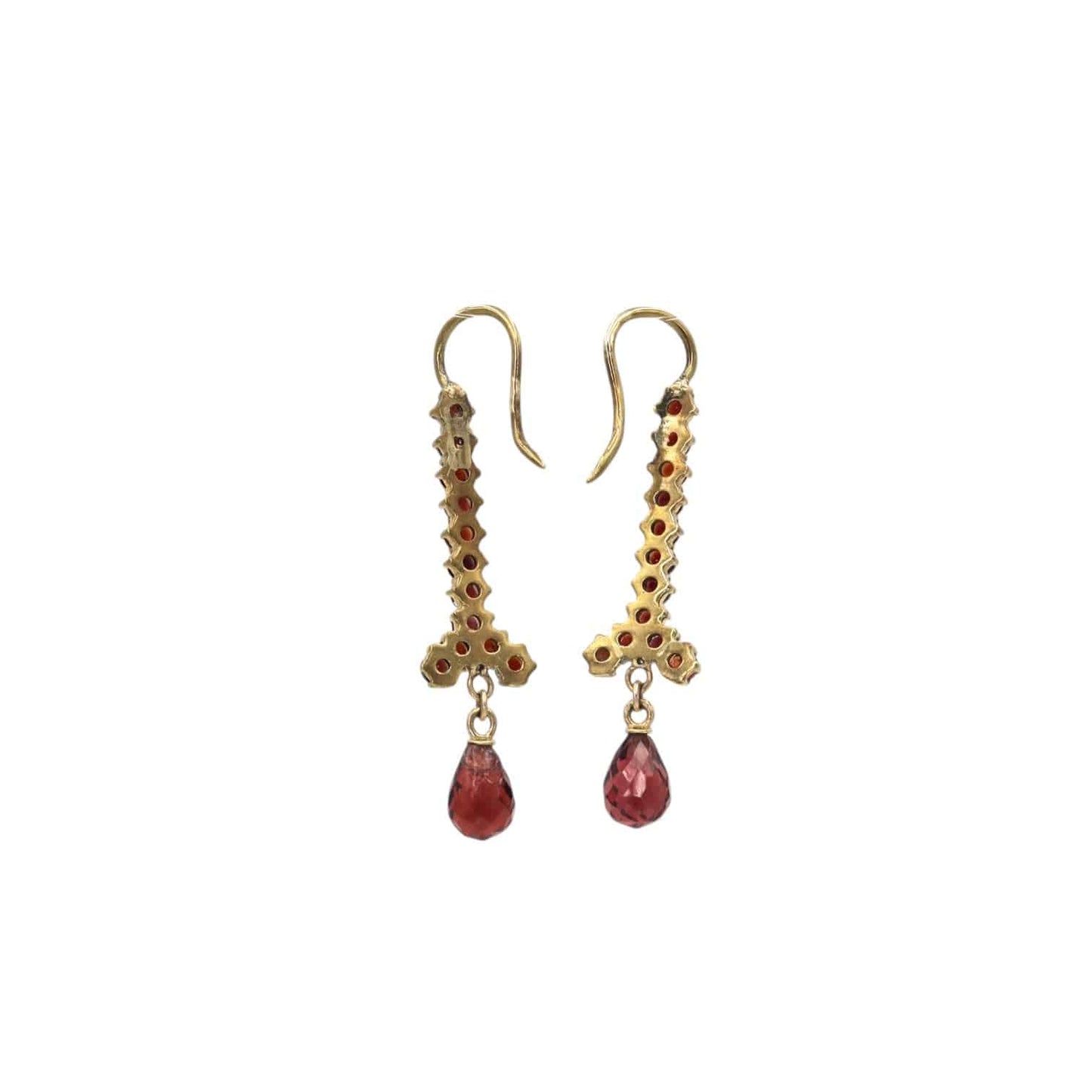 Victorian Bohemian Garnet Drop Earrings 10K Gold