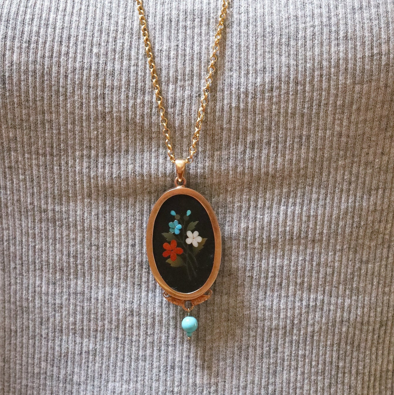 Fine Victorian Pietra Dura Pendant in 14k Pink Gold - Petra Star