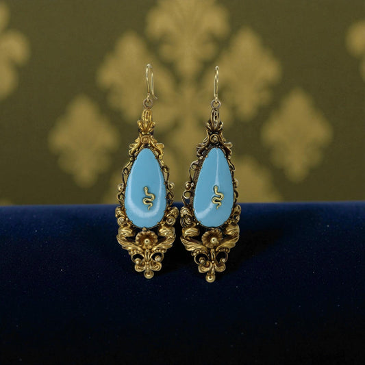Victorian Turquoise Earrings in 18k Yellow Gold