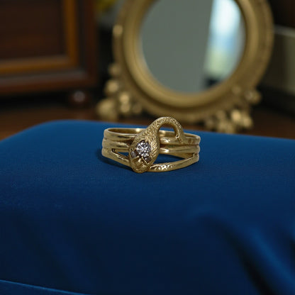 14k Gold Antique Diamond Snake Ring