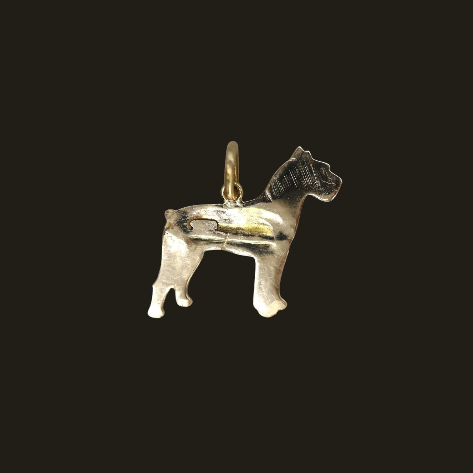 14k solid gold vintage dog pendant with mid-century design, featuring detailed craftsmanship and a classic style.