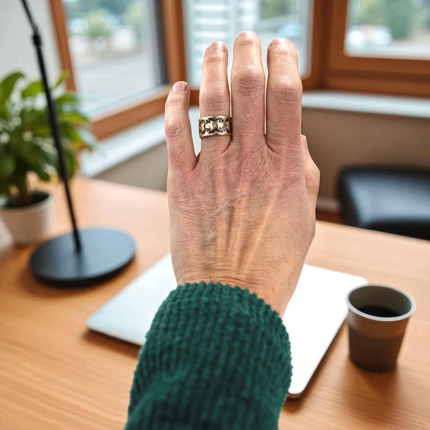 Victorian 10K Pink Gold Cigar Band Ring – Wide Engraved Antique, Size 5.5 - Petra Star