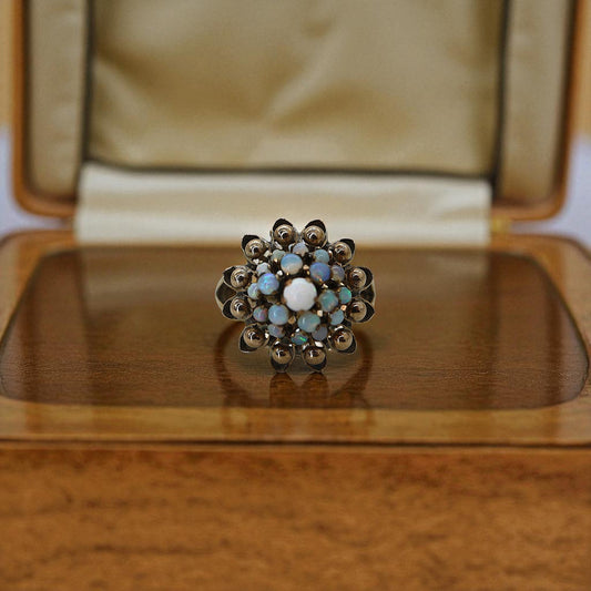 Vintage 1940s White Opal Cluster Harem Ring – Gold Filled Statement Cocktail Jewelry - Petra Star