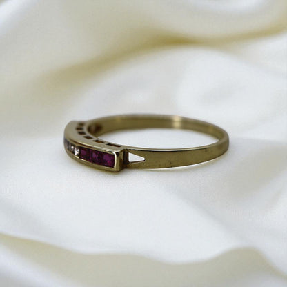 Vintage Ruby & Diamond Half Band Ring in 14k Gold – Stacking Band - Petra Star