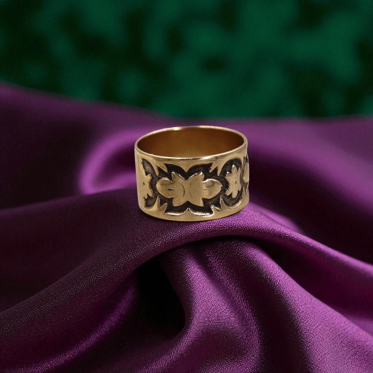 Victorian 10K Pink Gold Cigar Band Ring – Wide Engraved Antique, Size 5.5 - Petra Star