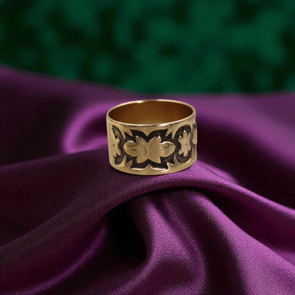 Victorian 10K Pink Gold Cigar Band Ring – Wide Engraved Antique, Size 5.5 - Petra Star