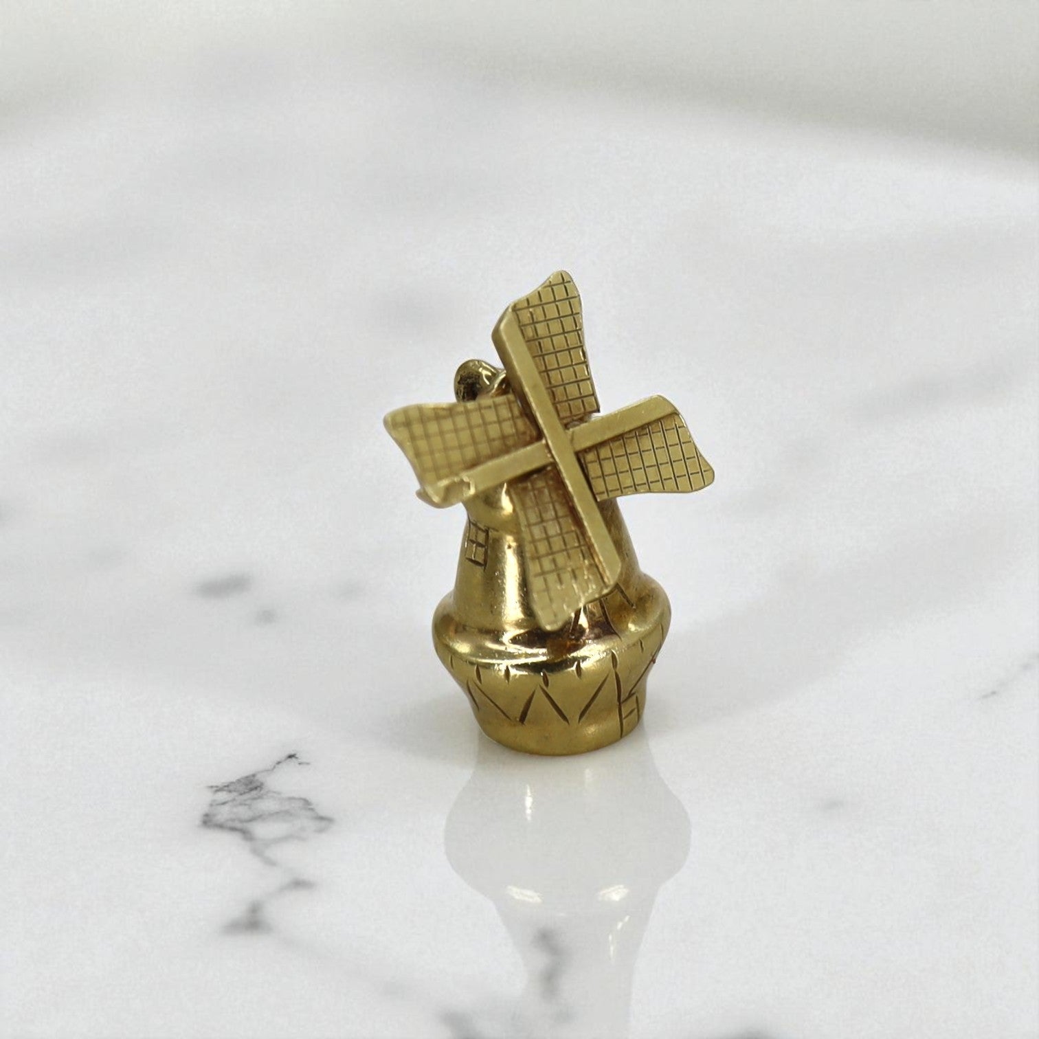 14k gold windmill charm with movable blades, vintage style jewelry accessory from The Vintage Vault.