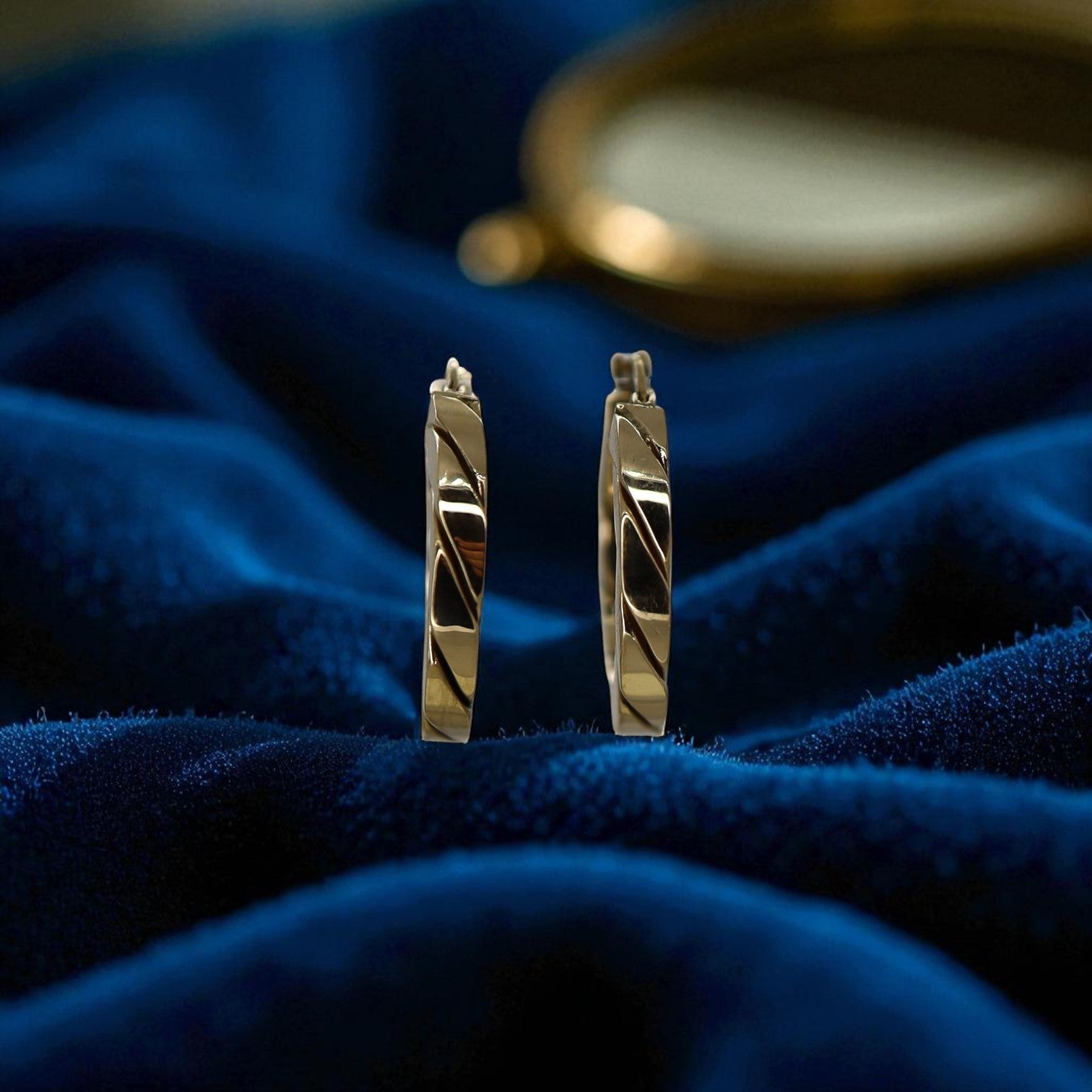 14k heavy gold flat rope hoop earrings with textured design, crafted by The Vintage Vault.