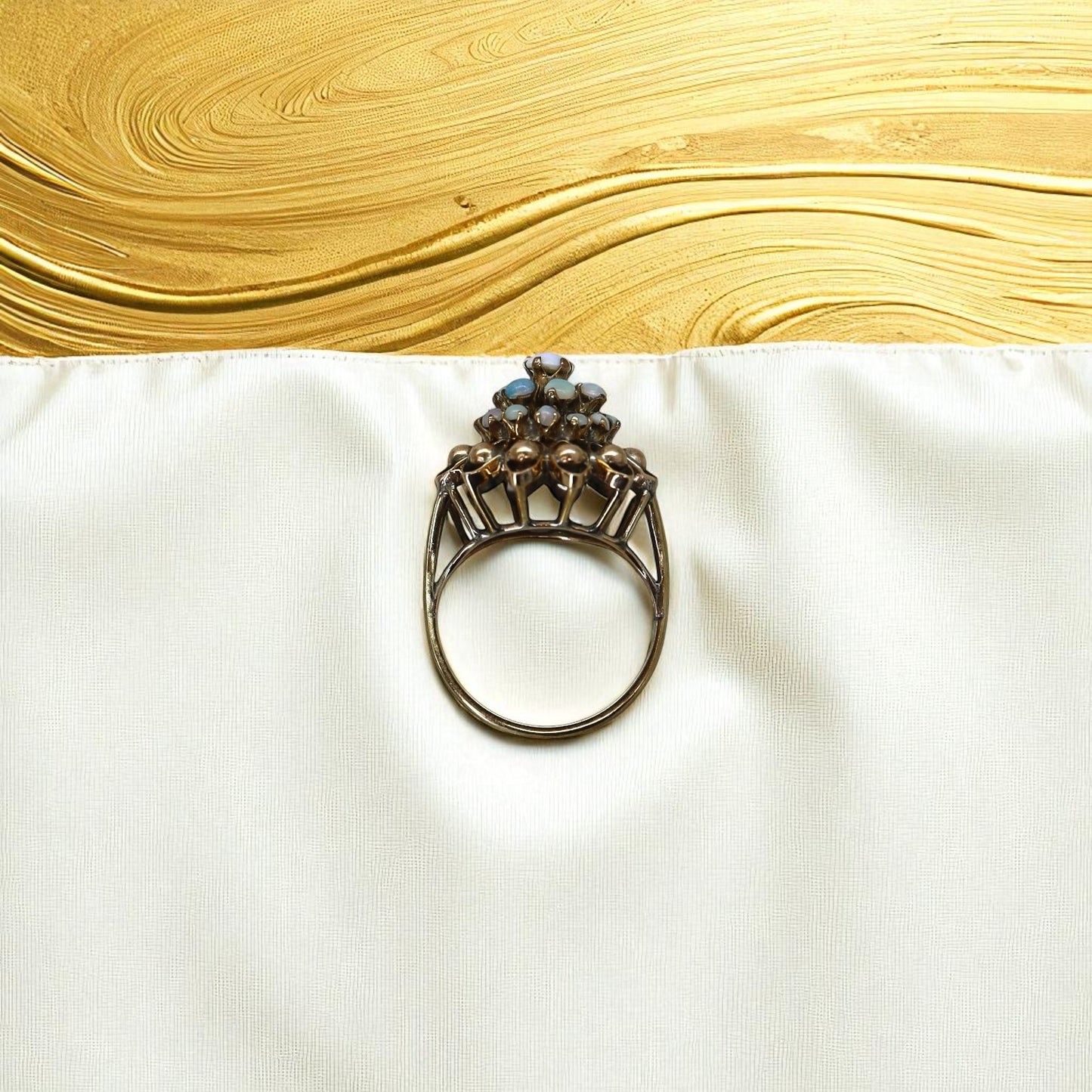 Vintage 1940s White Opal Cluster Harem Ring – Gold Filled Statement Cocktail Jewelry - Petra Star