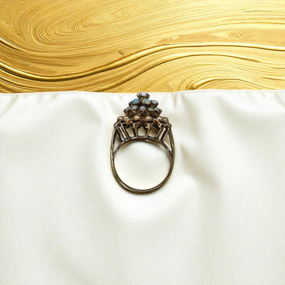 Vintage 1940s White Opal Cluster Harem Ring – Gold Filled Statement Cocktail Jewelry - Petra Star