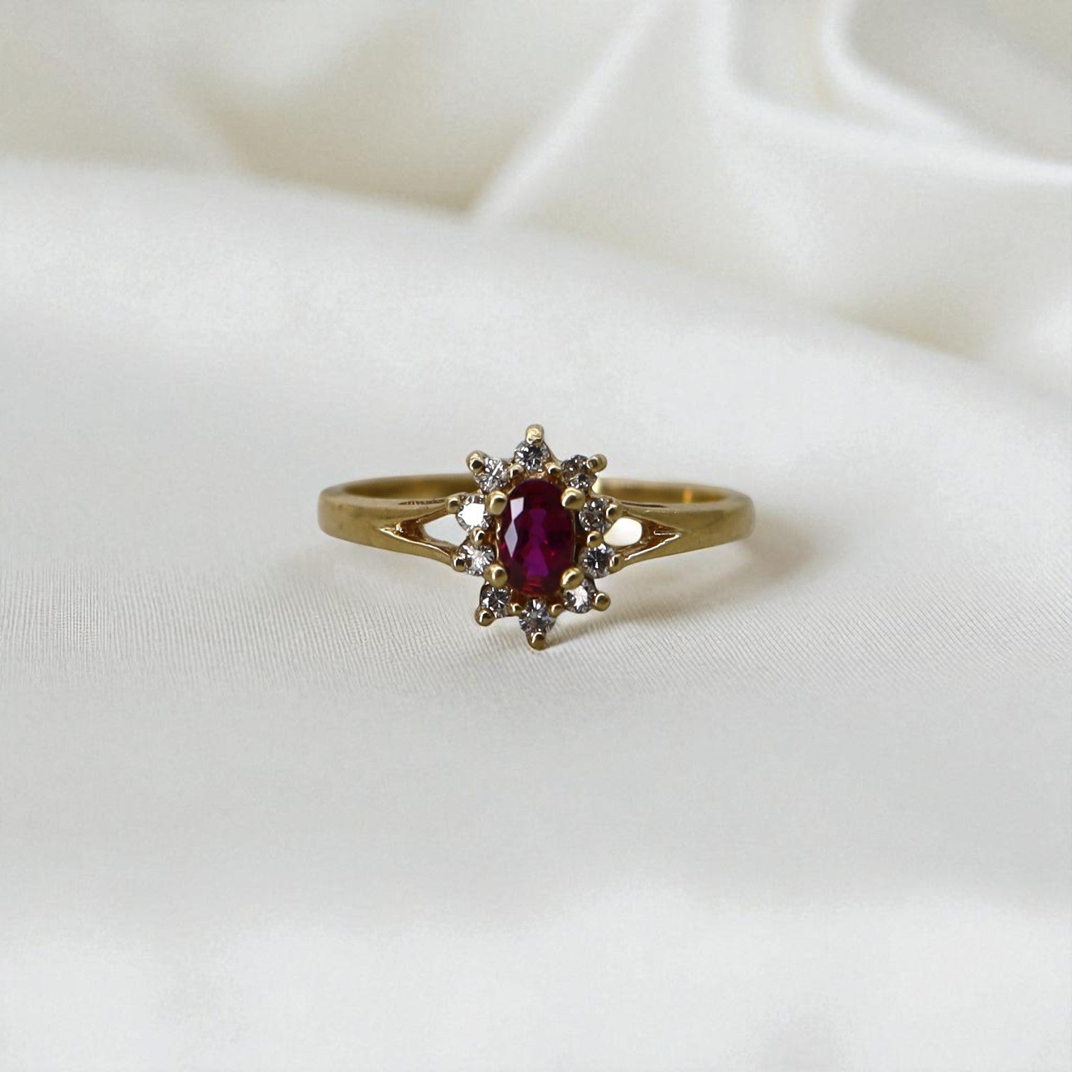 Vintage 1990s Rubellite Tourmaline & Diamond Cluster Ring – Princess Diana Style, 14k Yellow Gold - Petra Star