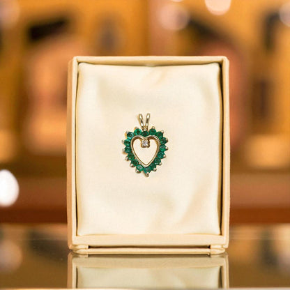 Vintage 14k Gold Heart Pendant Collection – Diamond, Emerald, and Ruby Hearts, Circa 1980–1990s - Petra Star